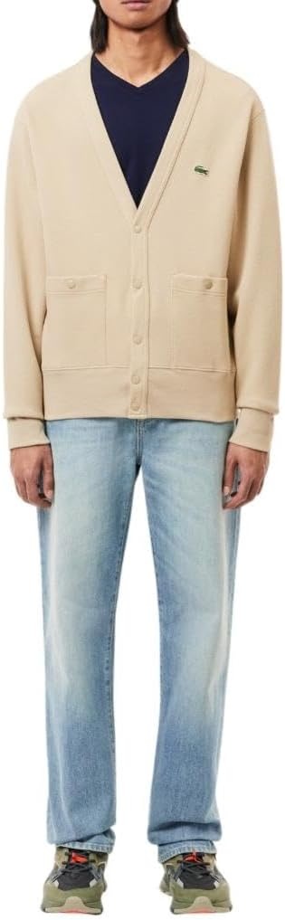 image:imageLacoste Mens Long Sleeve Lightweight Cotton Pima VNeck TShirtNavy Blue