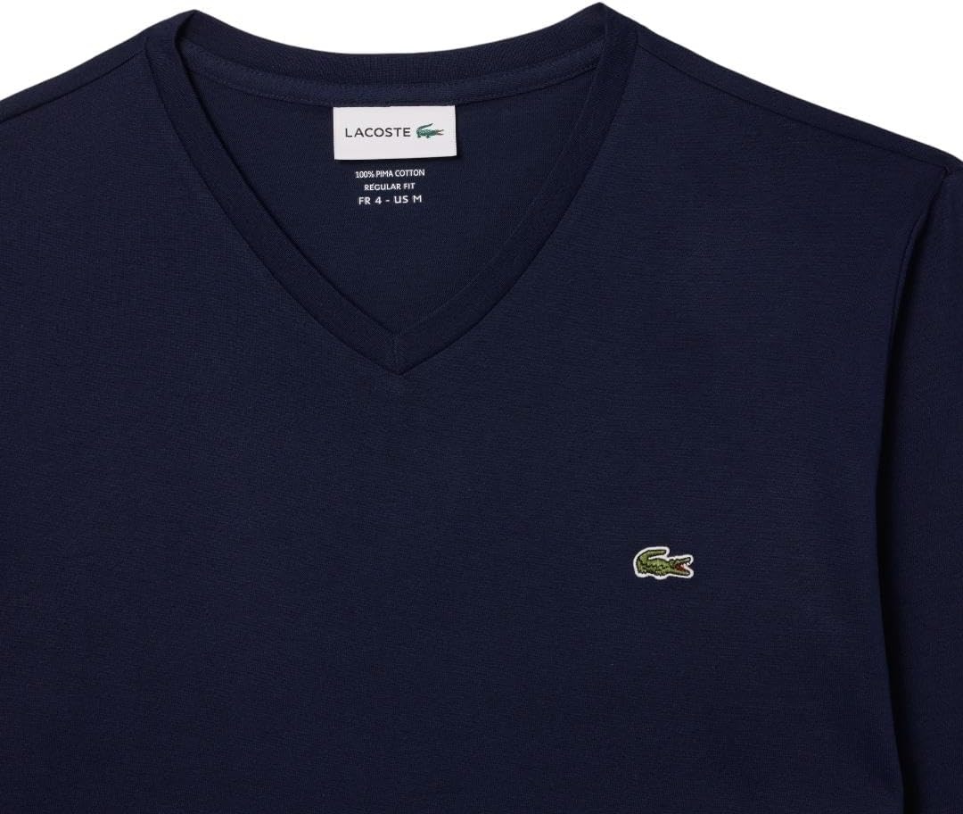 image:imageLacoste Mens Long Sleeve Lightweight Cotton Pima VNeck TShirtNavy Blue