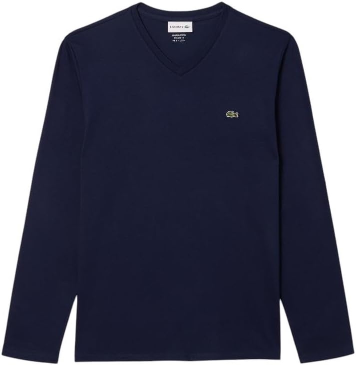 image:imageLacoste Mens Long Sleeve Lightweight Cotton Pima VNeck TShirtNavy Blue