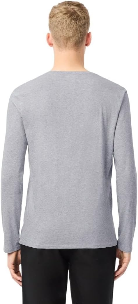 image:imageLacoste Mens Long Sleeve Lightweight Cotton Pima VNeck TShirtSilver Chine