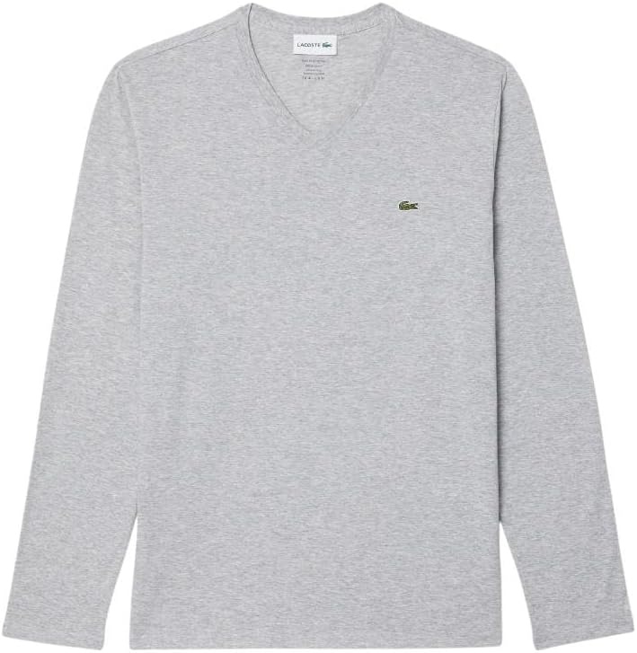 image:imageLacoste Mens Long Sleeve Lightweight Cotton Pima VNeck TShirtSilver Chine