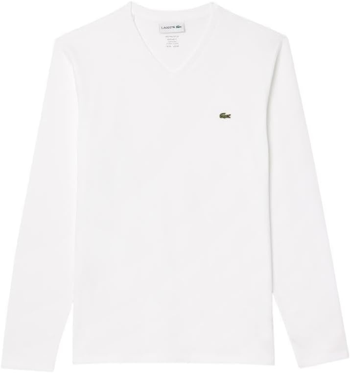image:imageLacoste Mens Long Sleeve Lightweight Cotton Pima VNeck TShirtWhite