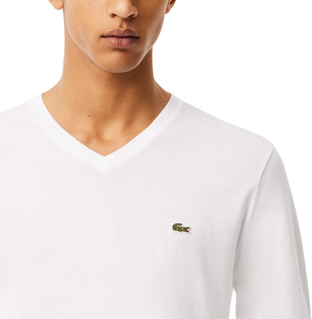 image:imageLacoste Mens Long Sleeve Lightweight Cotton Pima VNeck TShirtWhite