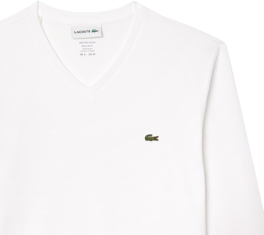image:imageLacoste Mens Long Sleeve Lightweight Cotton Pima VNeck TShirtWhite