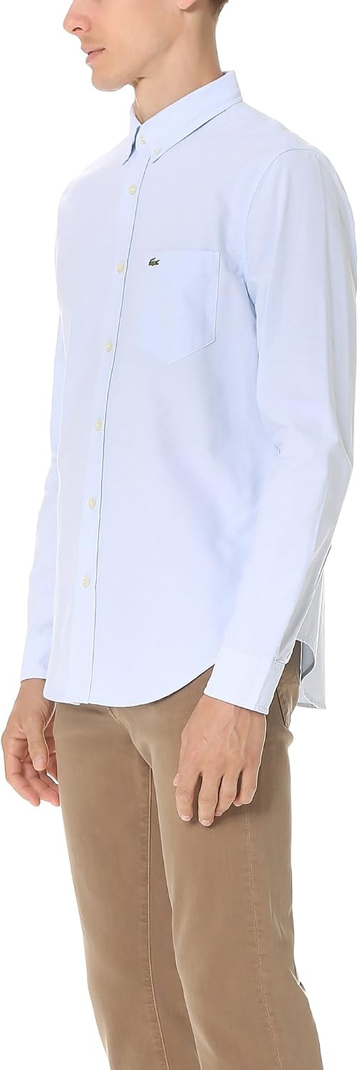 image:imageLacoste Mens Long Sleeve Regular Fit Woven Button Down ShirtHemisphere Blue