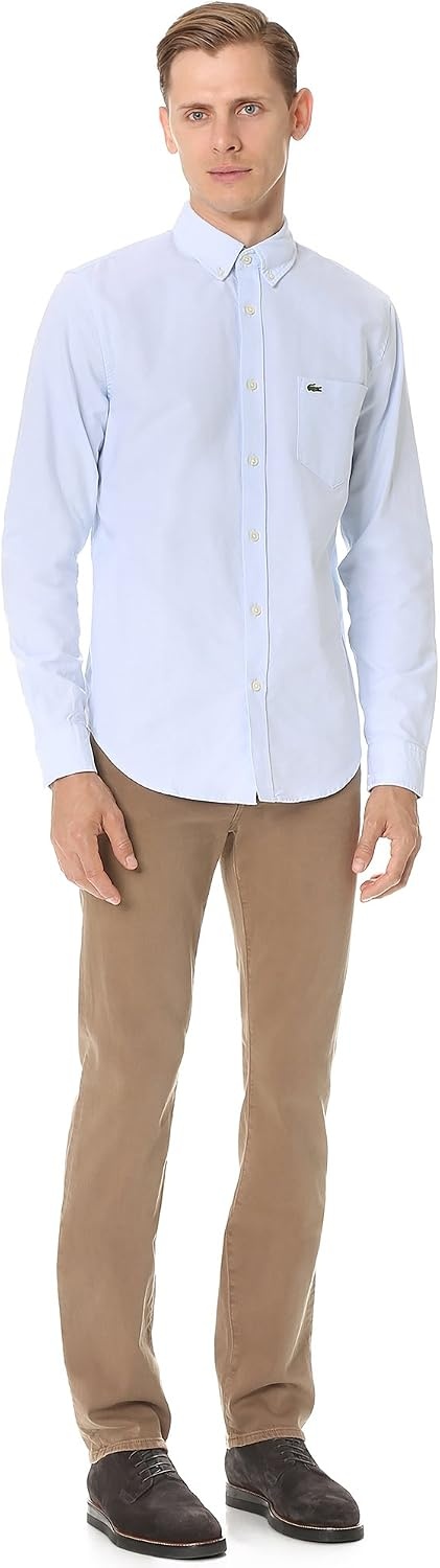 image:imageLacoste Mens Long Sleeve Regular Fit Woven Button Down ShirtHemisphere Blue