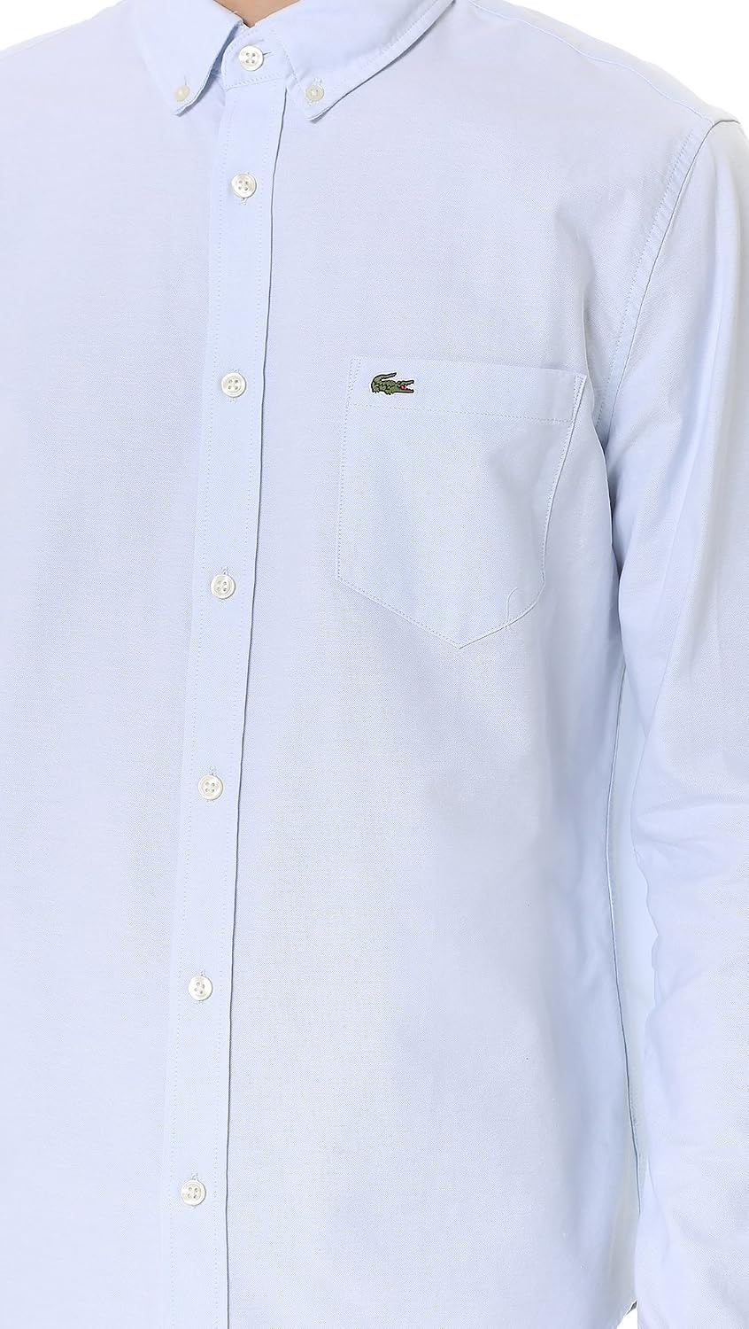 image:imageLacoste Mens Long Sleeve Regular Fit Woven Button Down ShirtHemisphere Blue