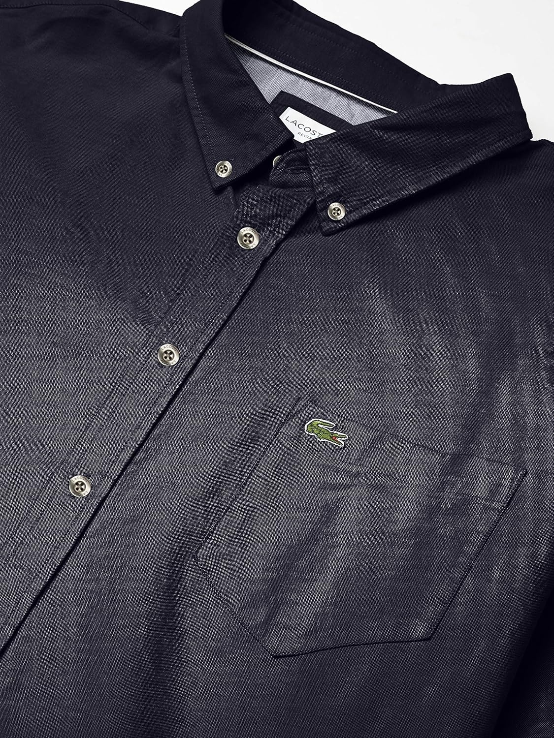image:imageLacoste Mens Long Sleeve Regular Fit Woven Button Down ShirtMarine Blue