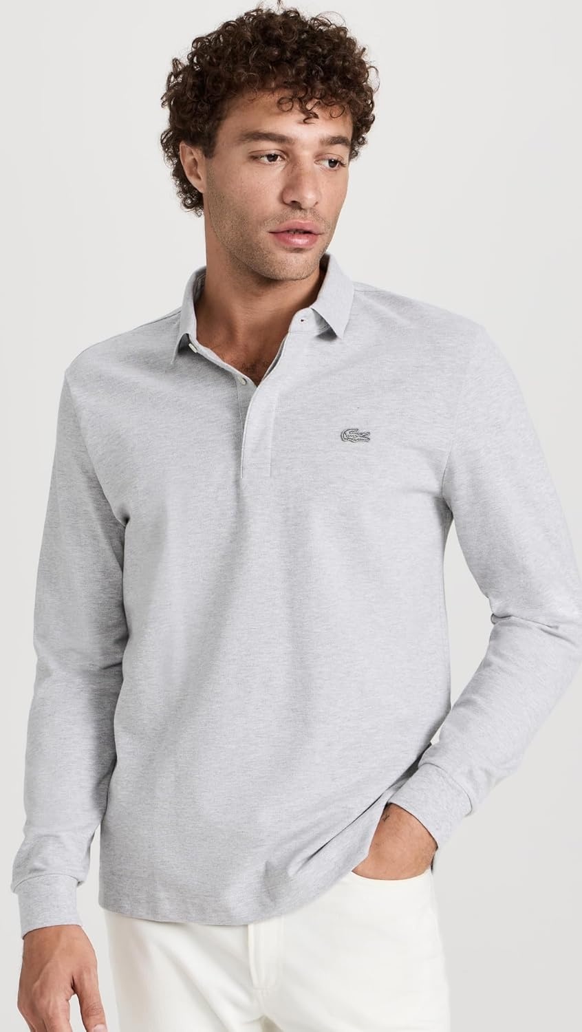 image:imageLacoste Mens Long Sleeve Stretch Cotton Paris PoloSilver Chine