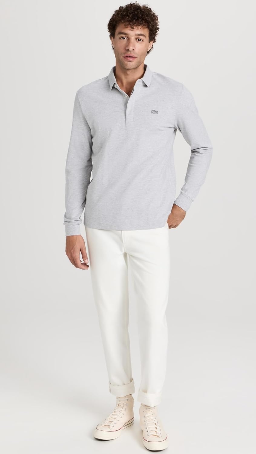 image:imageLacoste Mens Long Sleeve Stretch Cotton Paris PoloSilver Chine