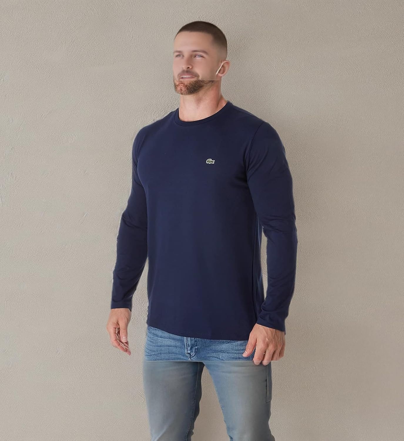 image:imageLacoste Mens Long Sleeved Cotton Pima TShirtNavy Blue