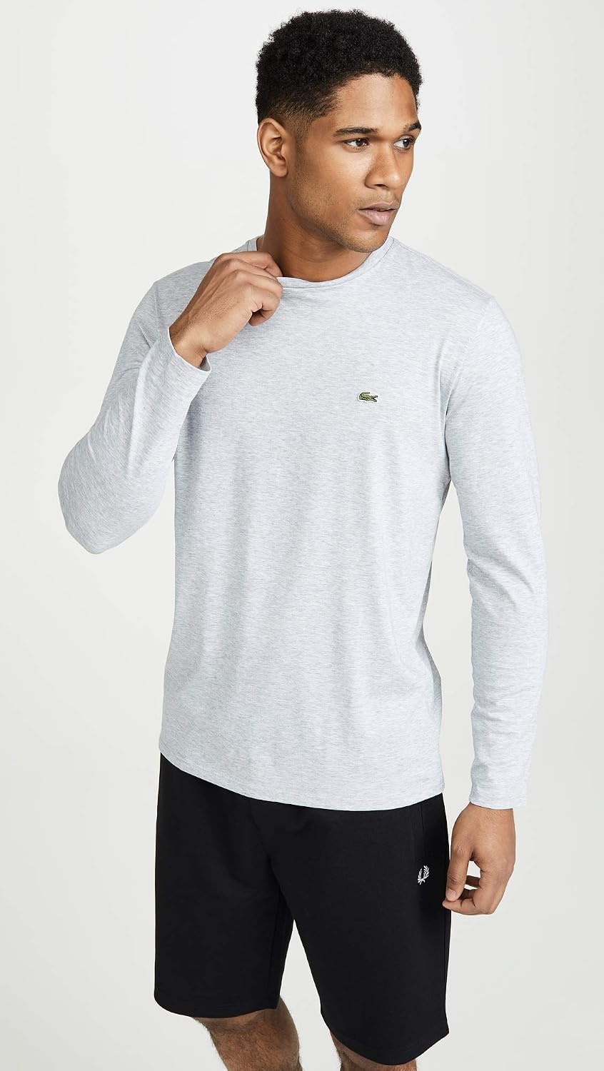 image:imageLacoste Mens Long Sleeved Cotton Pima TShirtSilver Chine