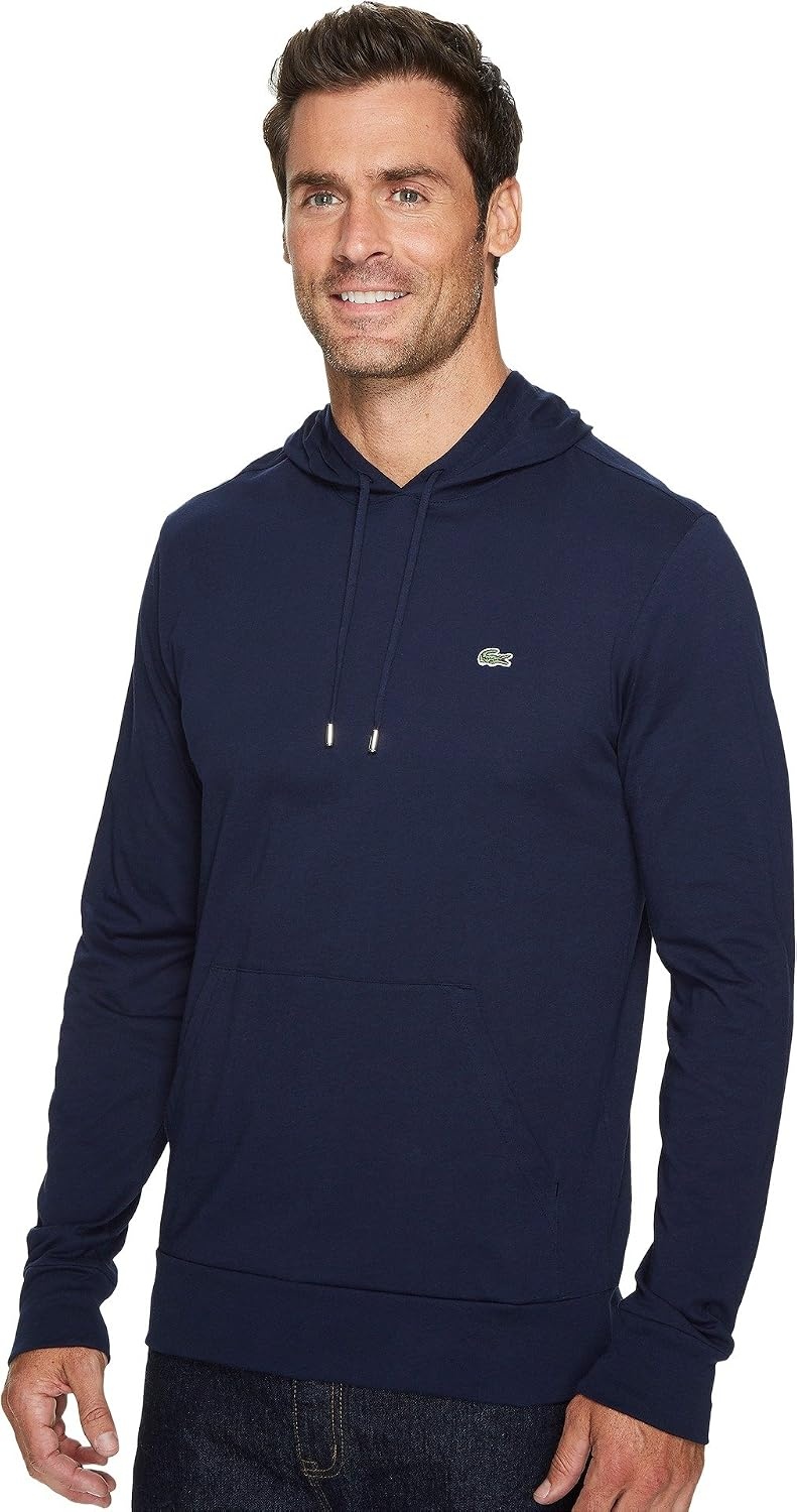 image:imageLacoste Mens Long Sleeved Hooded TShirtNavy Blue
