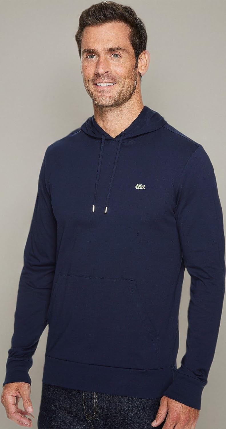 image:imageLacoste Mens Long Sleeved Hooded TShirtNavy Blue