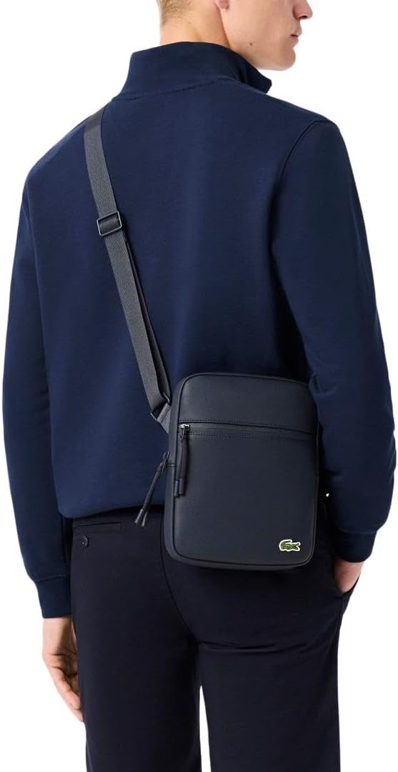 image:imageLacoste Mens Medium LCST Zippered Petit Piqu Crossover BagNavy Eclipse