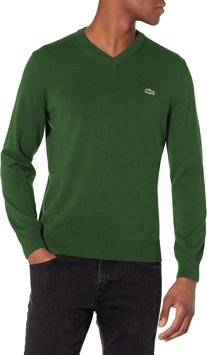 image:imageLacoste Mens Monochrome Cotton Vneck SweaterAppalachan Green