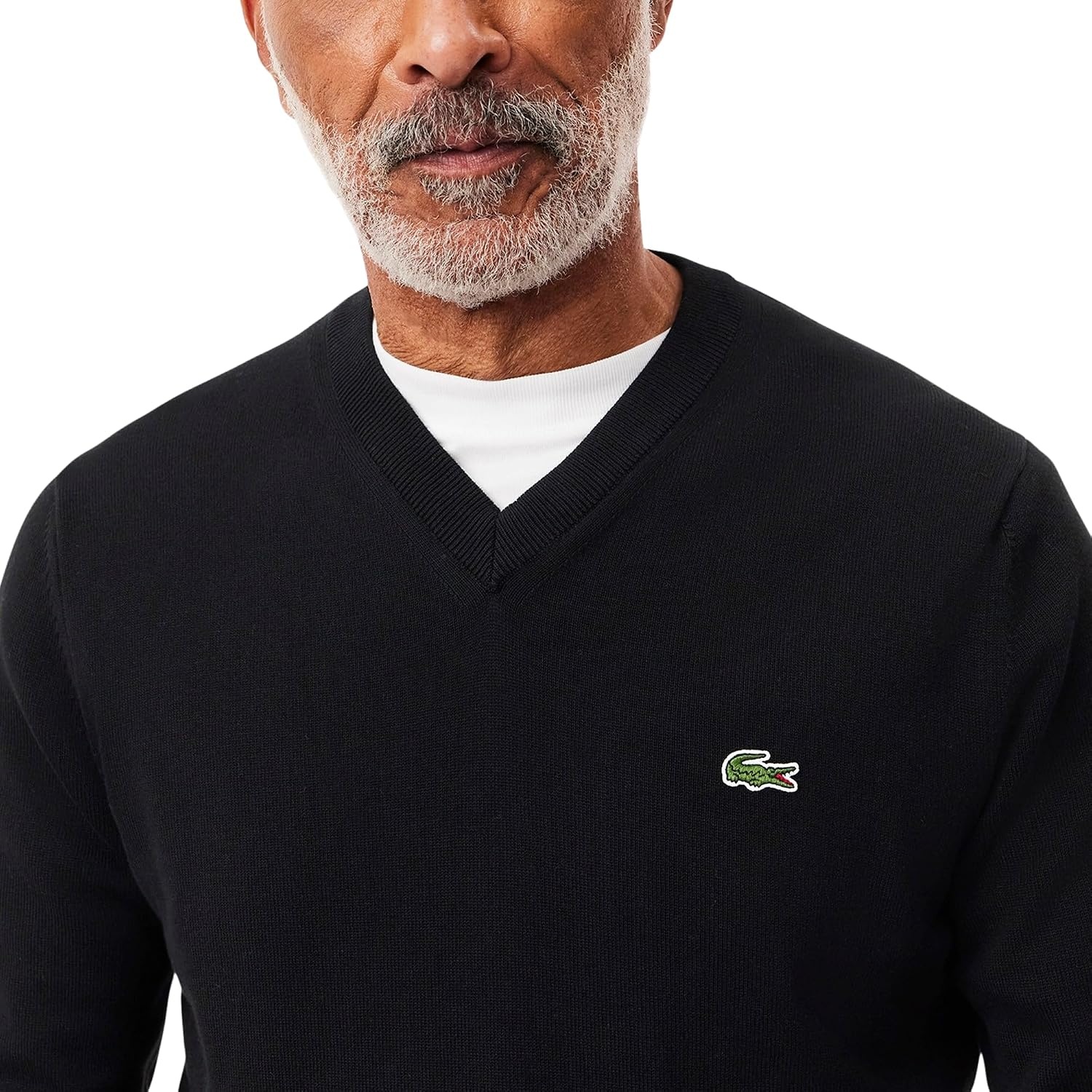 image:imageLacoste Mens Monochrome Cotton Vneck SweaterBlack