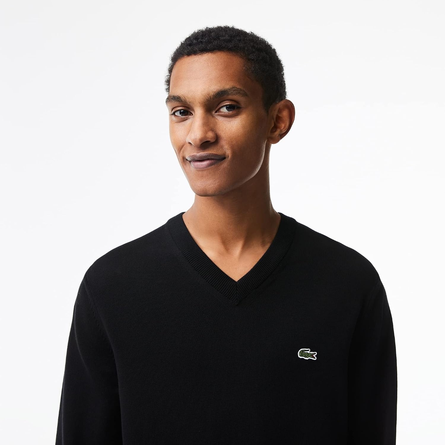 image:imageLacoste Mens Monochrome Cotton Vneck SweaterBlack