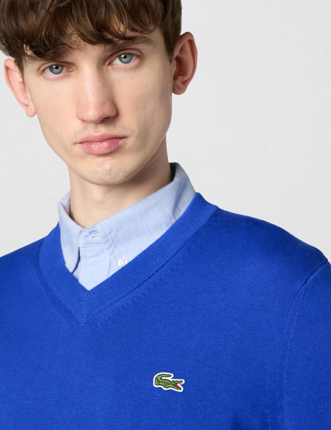 image:imageLacoste Mens Monochrome Cotton Vneck SweaterCobalt