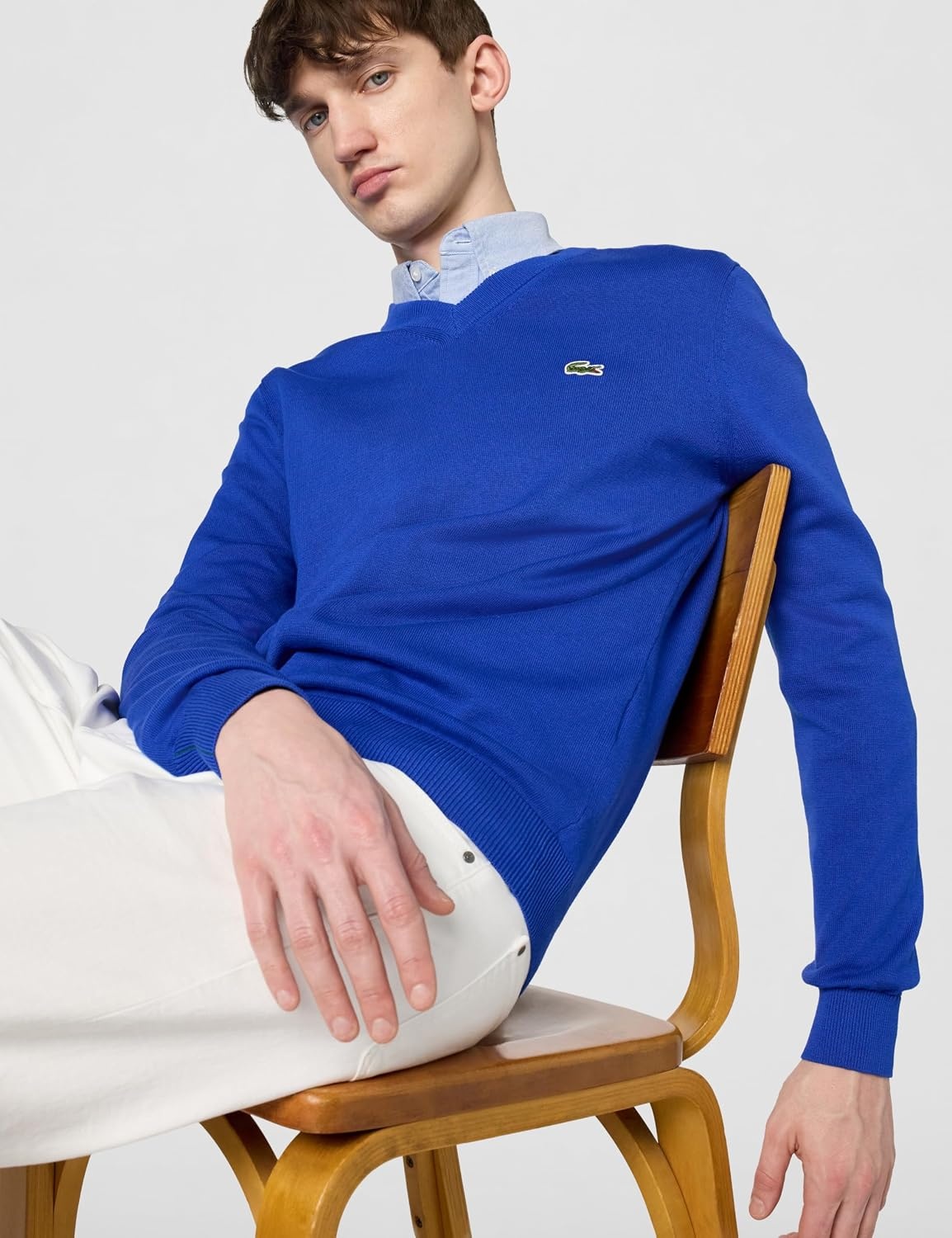 image:imageLacoste Mens Monochrome Cotton Vneck SweaterCobalt