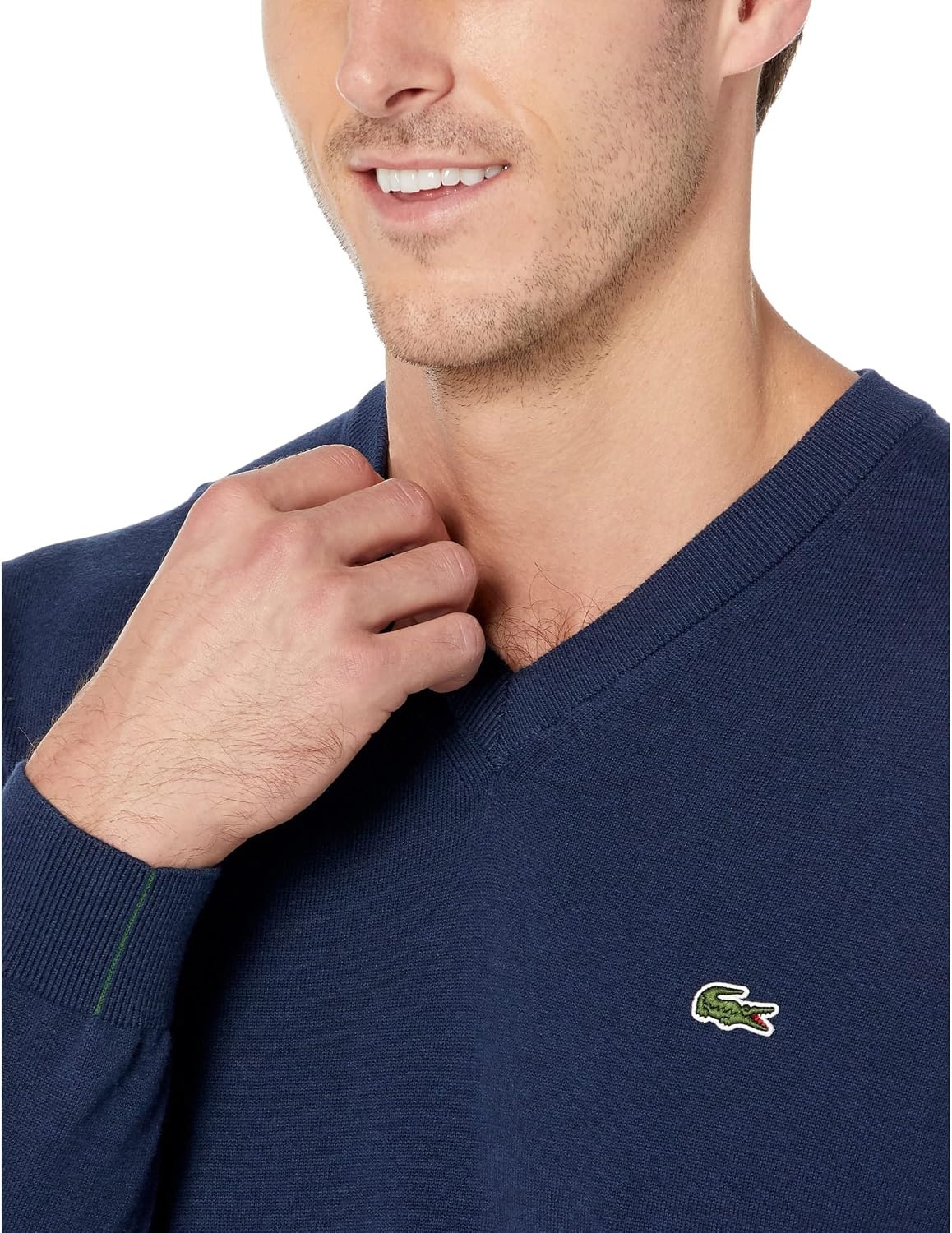 image:imageLacoste Mens Monochrome Cotton Vneck SweaterDark Indigo Blue