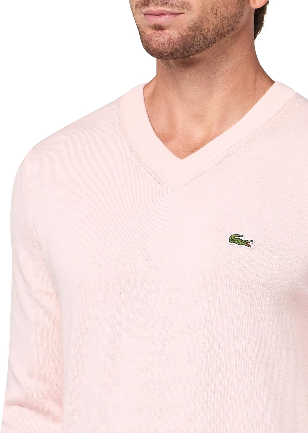 image:imageLacoste Mens Monochrome Cotton Vneck SweaterFlamingo