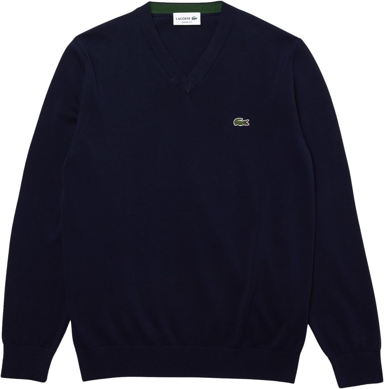 image:imageLacoste Mens Monochrome Cotton Vneck SweaterNavy Blue