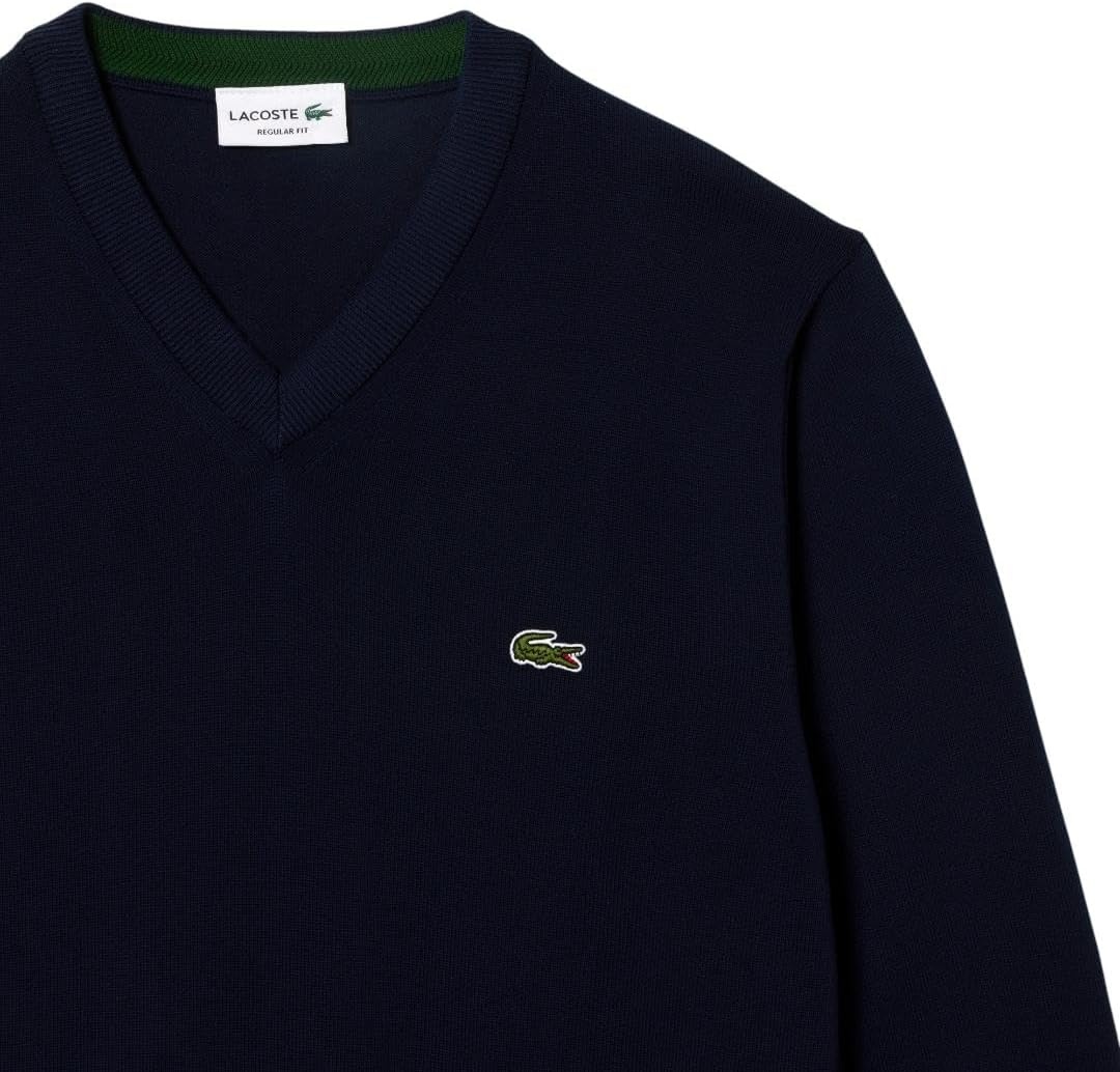 image:imageLacoste Mens Monochrome Cotton Vneck SweaterNavy Blue
