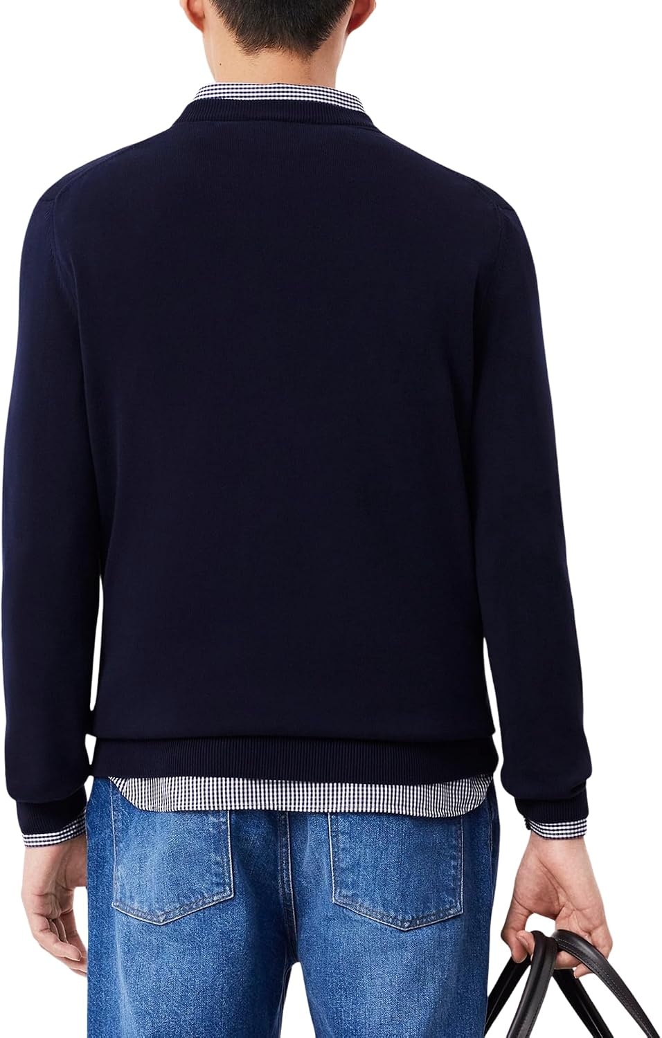 image:imageLacoste Mens Monochrome Cotton Vneck SweaterNavy Blue