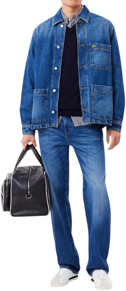 image:imageLacoste Mens Monochrome Cotton Vneck SweaterNavy Blue