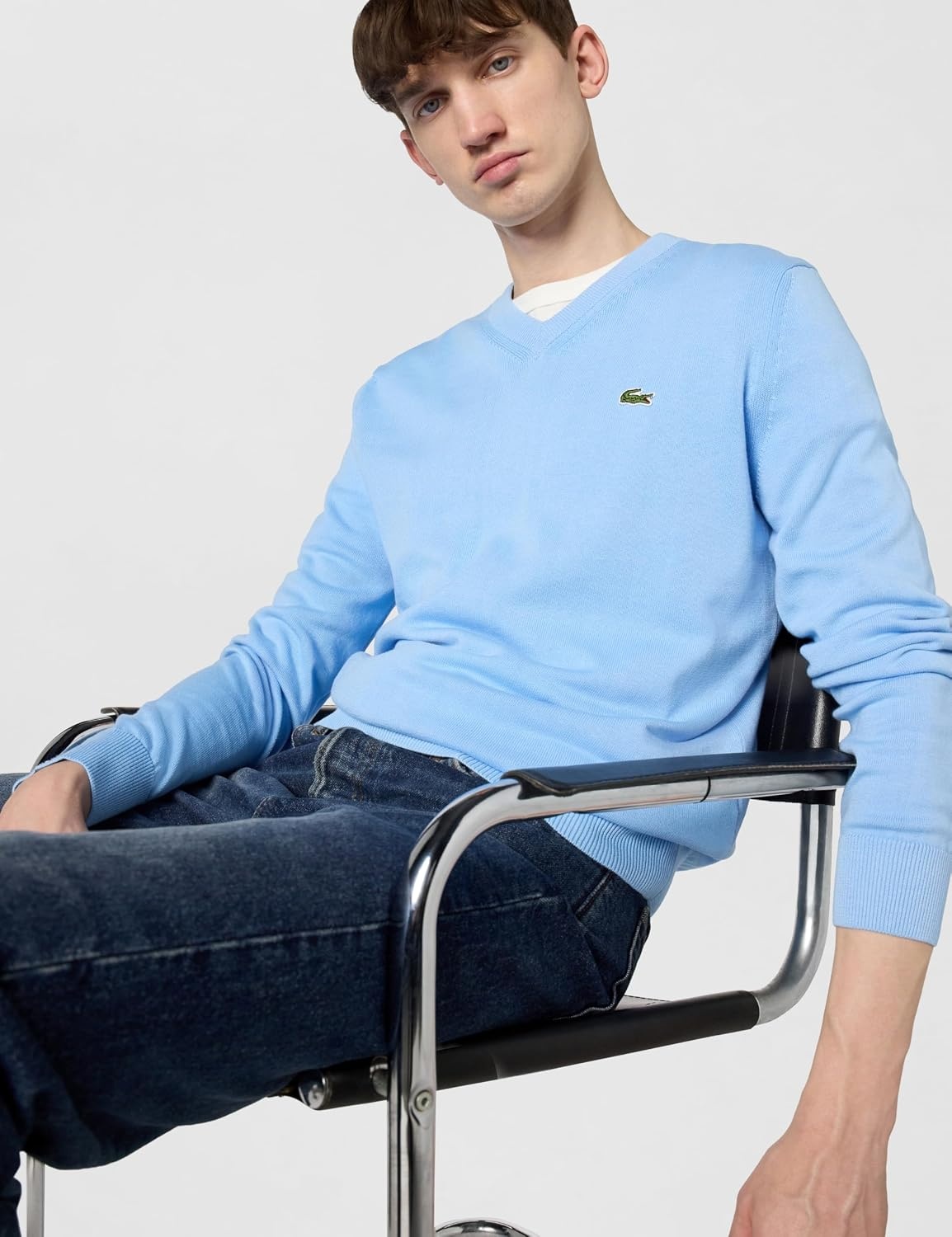 image:imageLacoste Mens Monochrome Cotton Vneck SweaterOverview