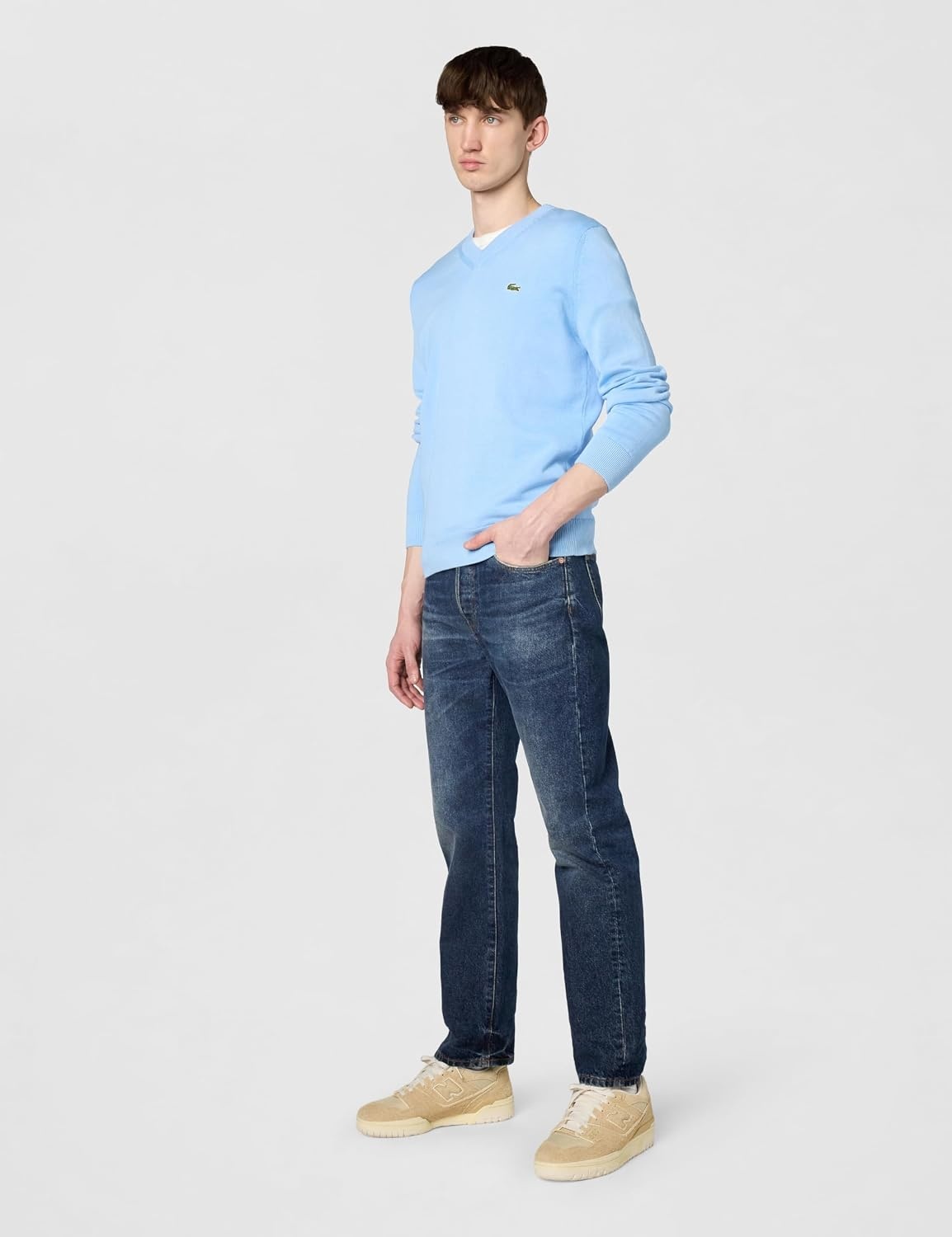 image:imageLacoste Mens Monochrome Cotton Vneck SweaterOverview