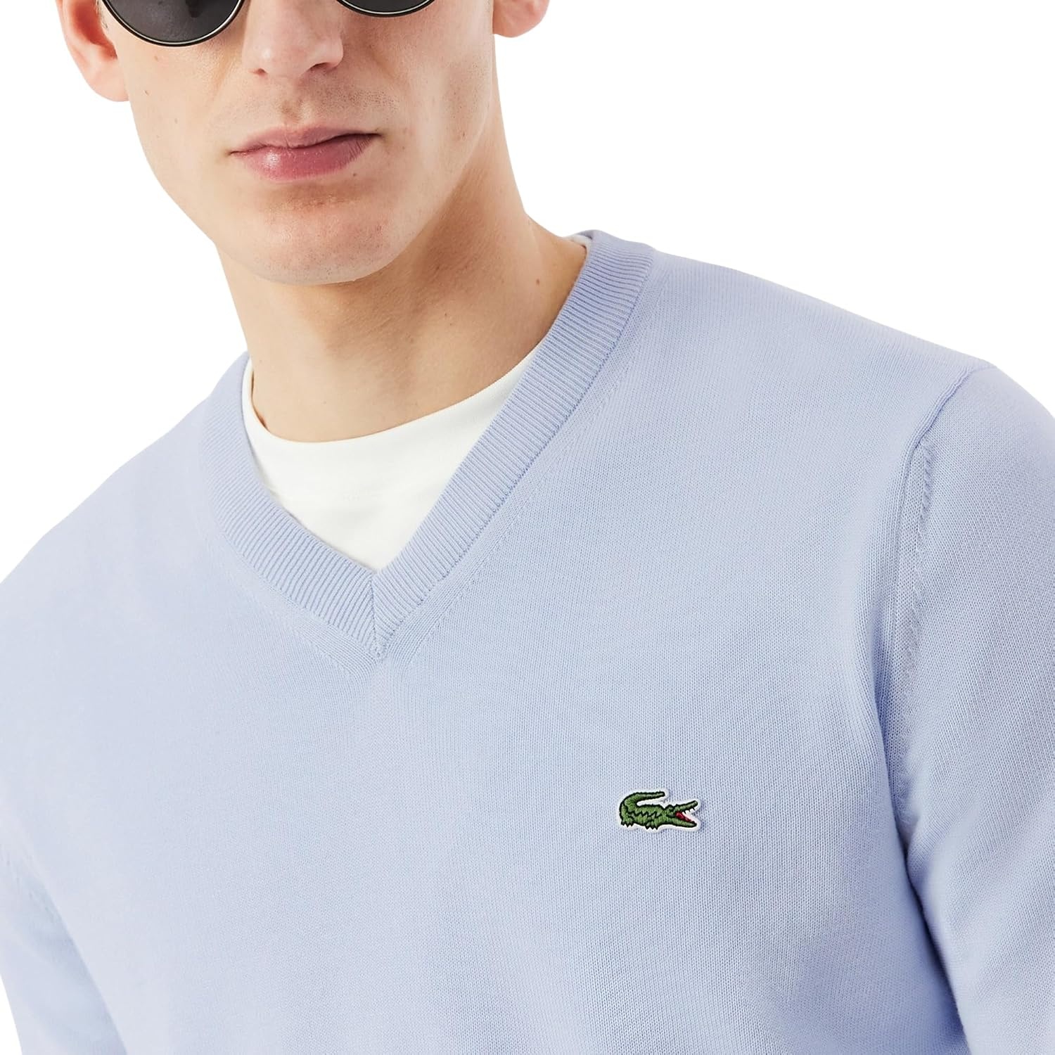 image:imageLacoste Mens Monochrome Cotton Vneck SweaterPhoenix Blue
