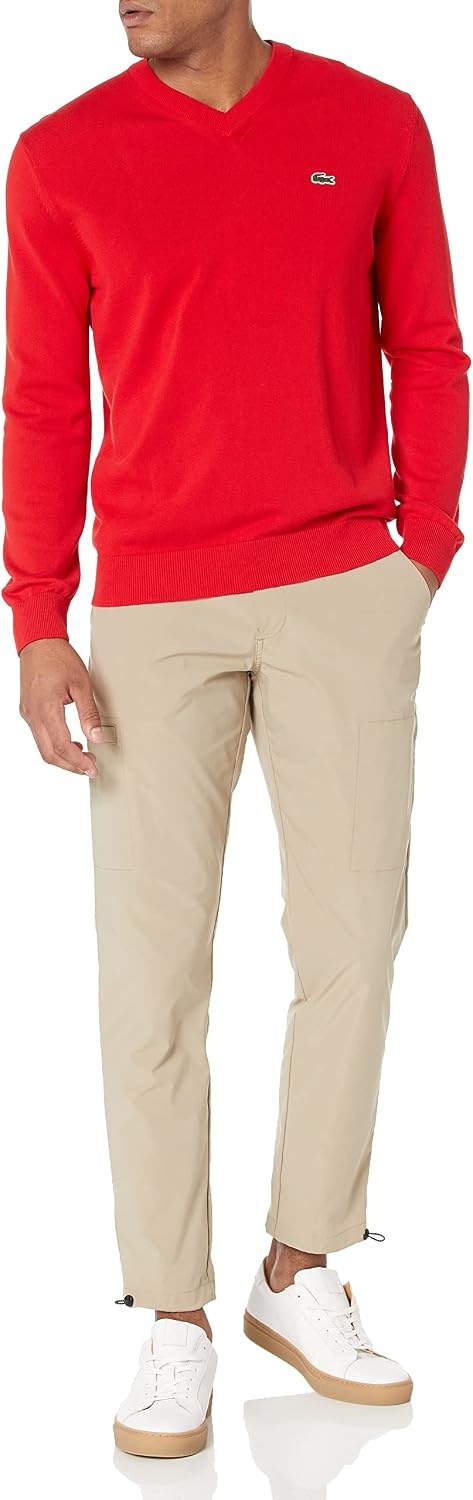 image:imageLacoste Mens Monochrome Cotton Vneck SweaterRed