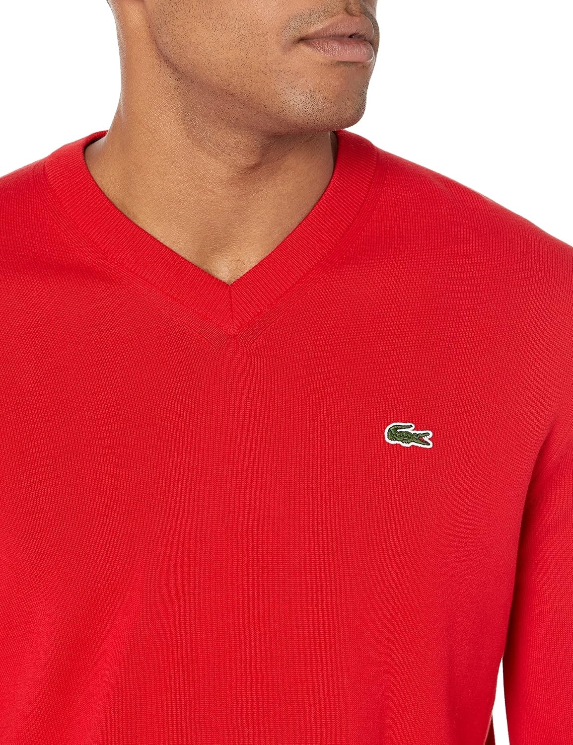 image:imageLacoste Mens Monochrome Cotton Vneck SweaterRed