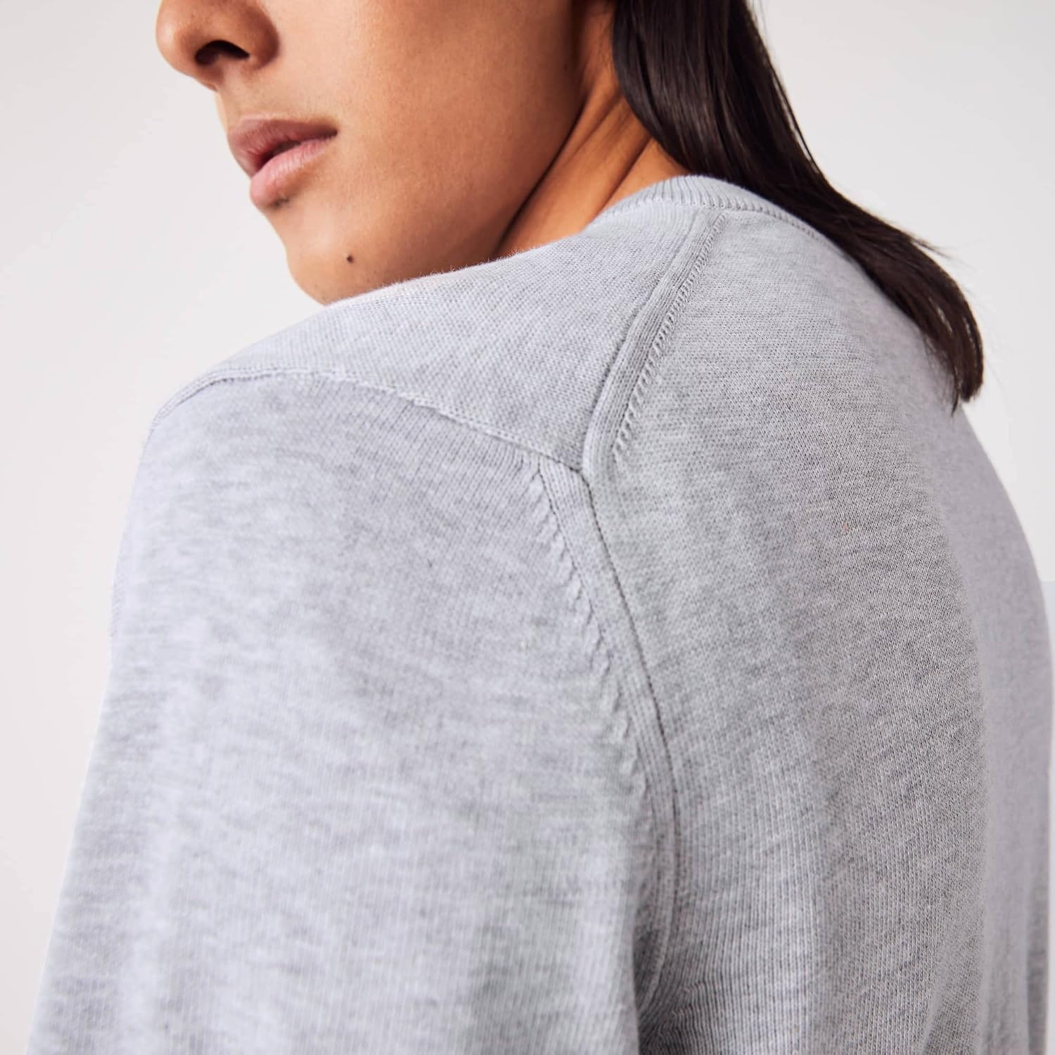 image:imageLacoste Mens Monochrome Cotton Vneck SweaterSilver Chine