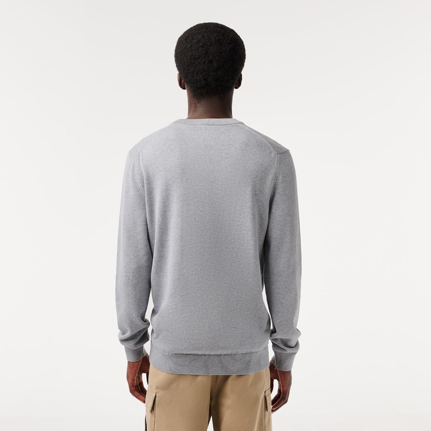 image:imageLacoste Mens Monochrome Cotton Vneck SweaterSilver Chine