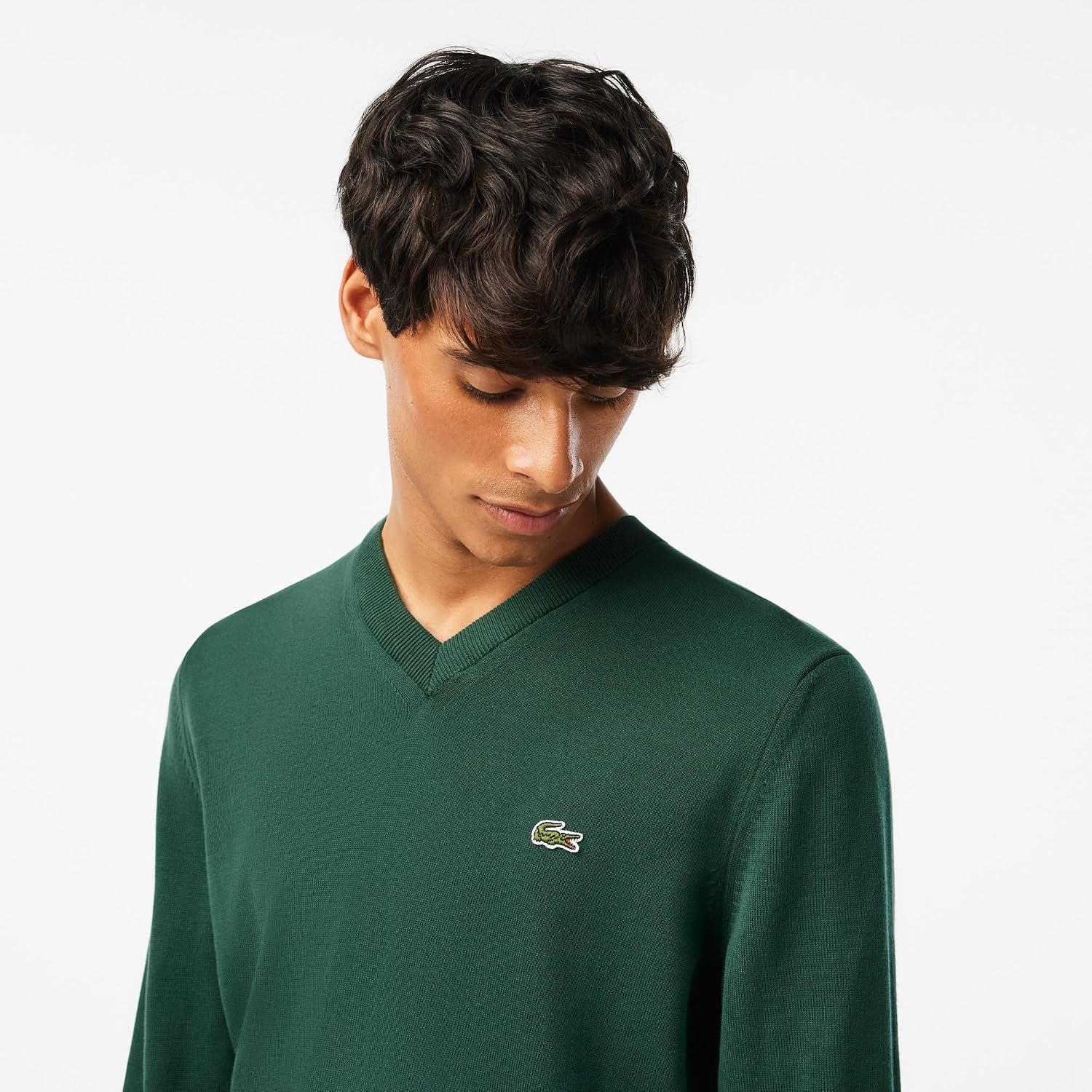 image:imageLacoste Mens Monochrome Cotton Vneck SweaterSinople