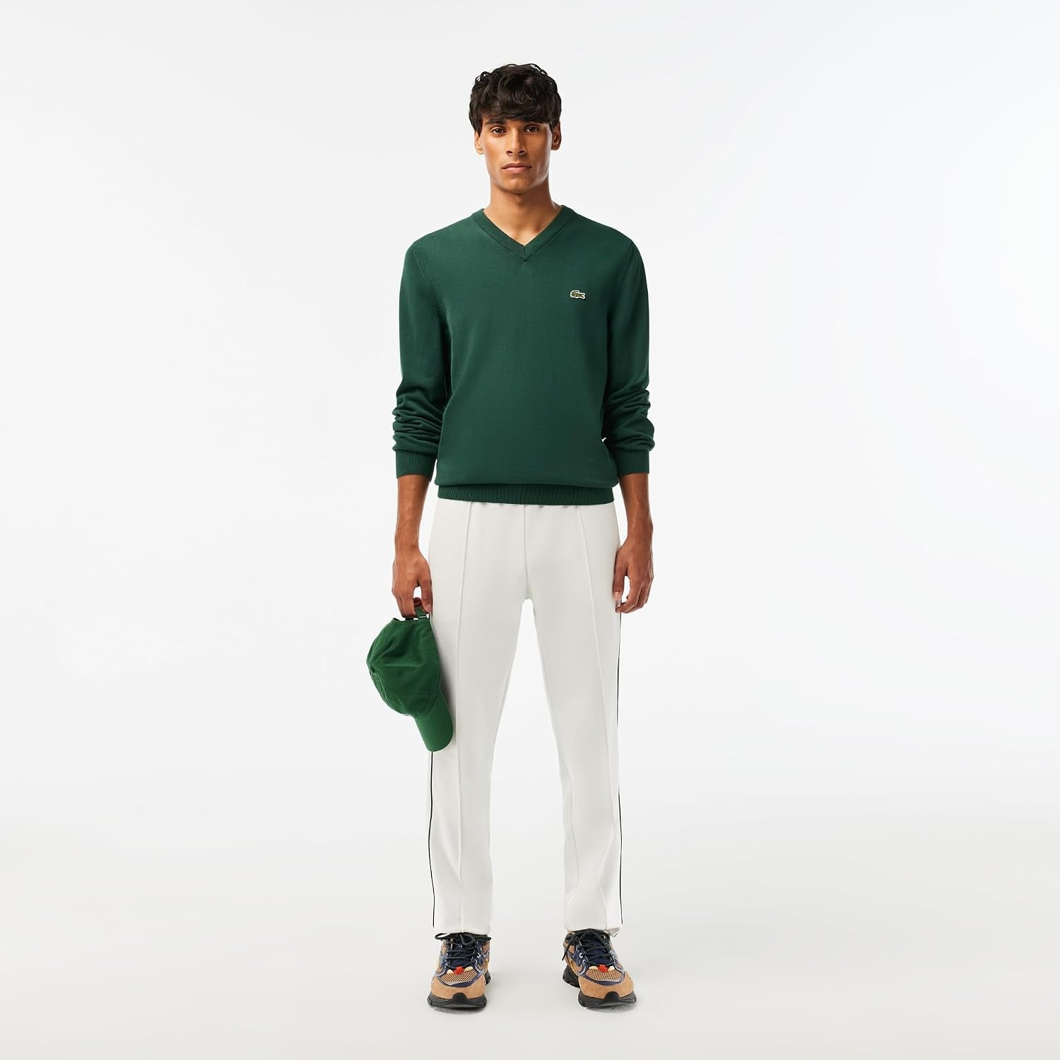 image:imageLacoste Mens Monochrome Cotton Vneck SweaterSinople