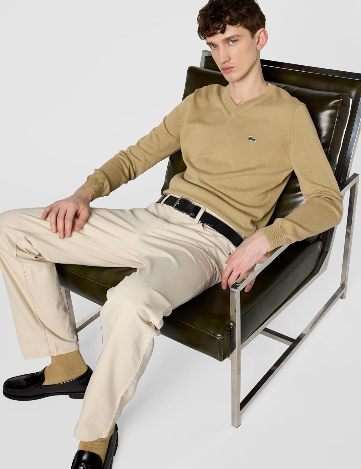 image:imageLacoste Mens Monochrome Cotton Vneck SweaterViennese