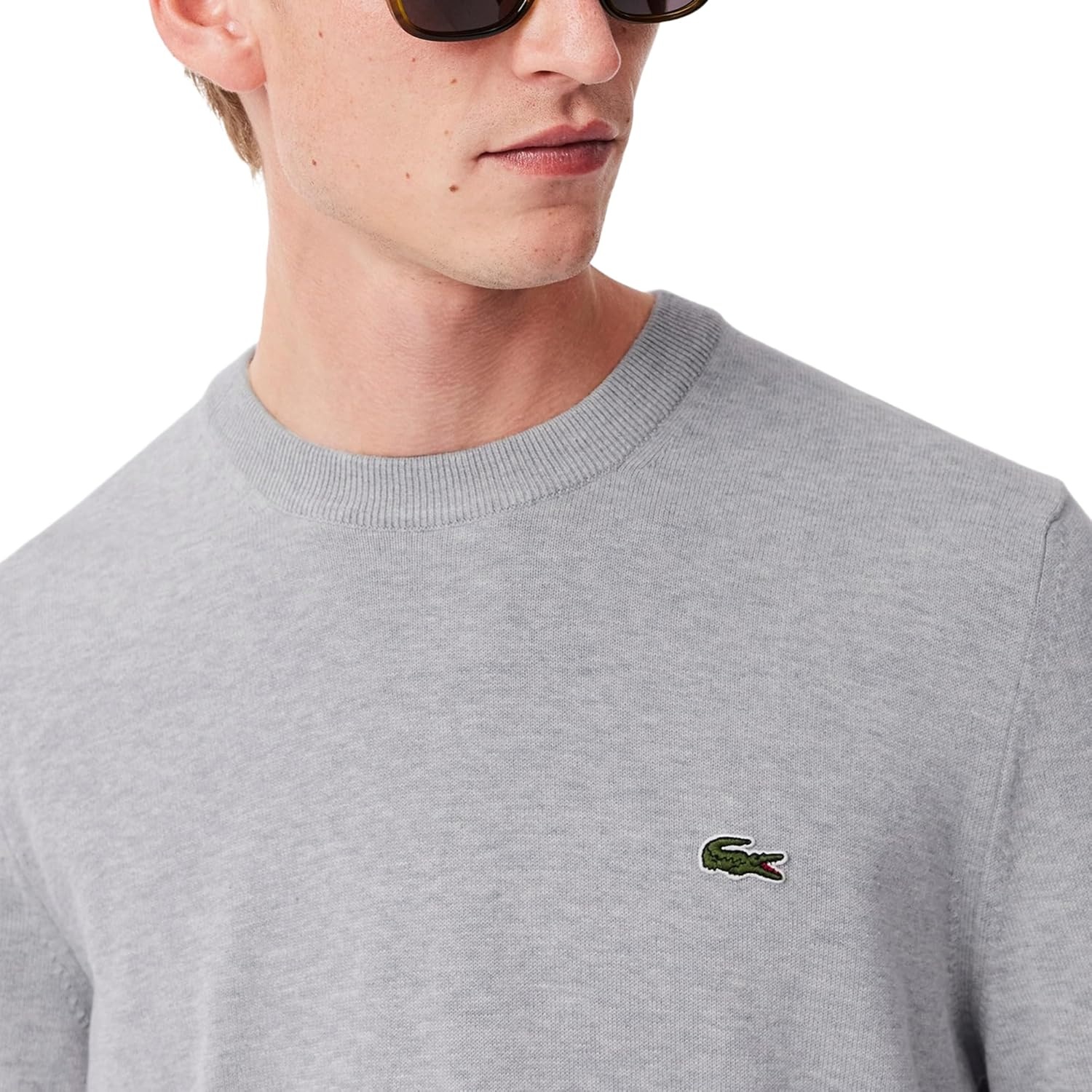 image:imageLacoste Mens Monochrome Crew Neck Cotton SweaterSilver Chine
