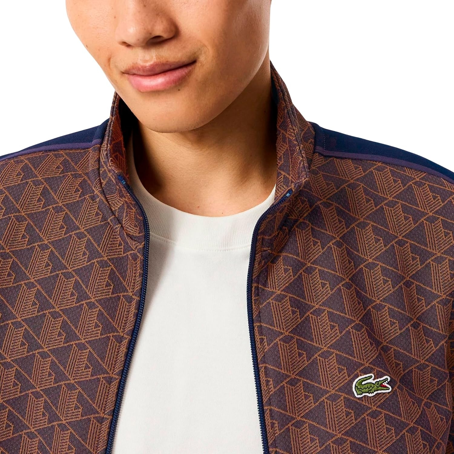 image:imageLacoste Mens Paris Zipup Jacquard Track JacketVelvetDate Brown