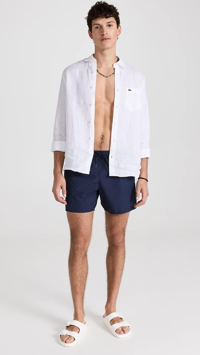 image:imageLacoste Mens QuickDry Swim Shorts 55GreenNavy Blue