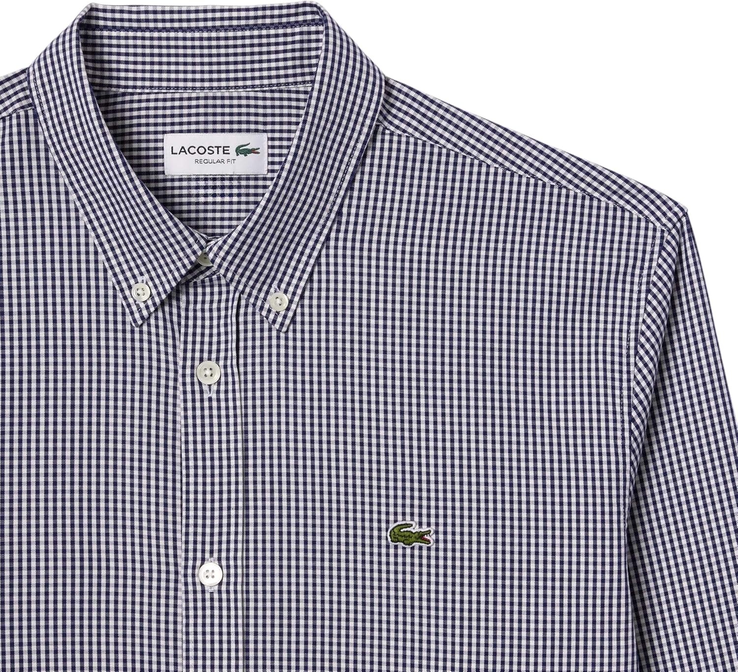 image:imageLacoste Mens Regular Fit Checked Cotton ShirtWhiteNavy Blue