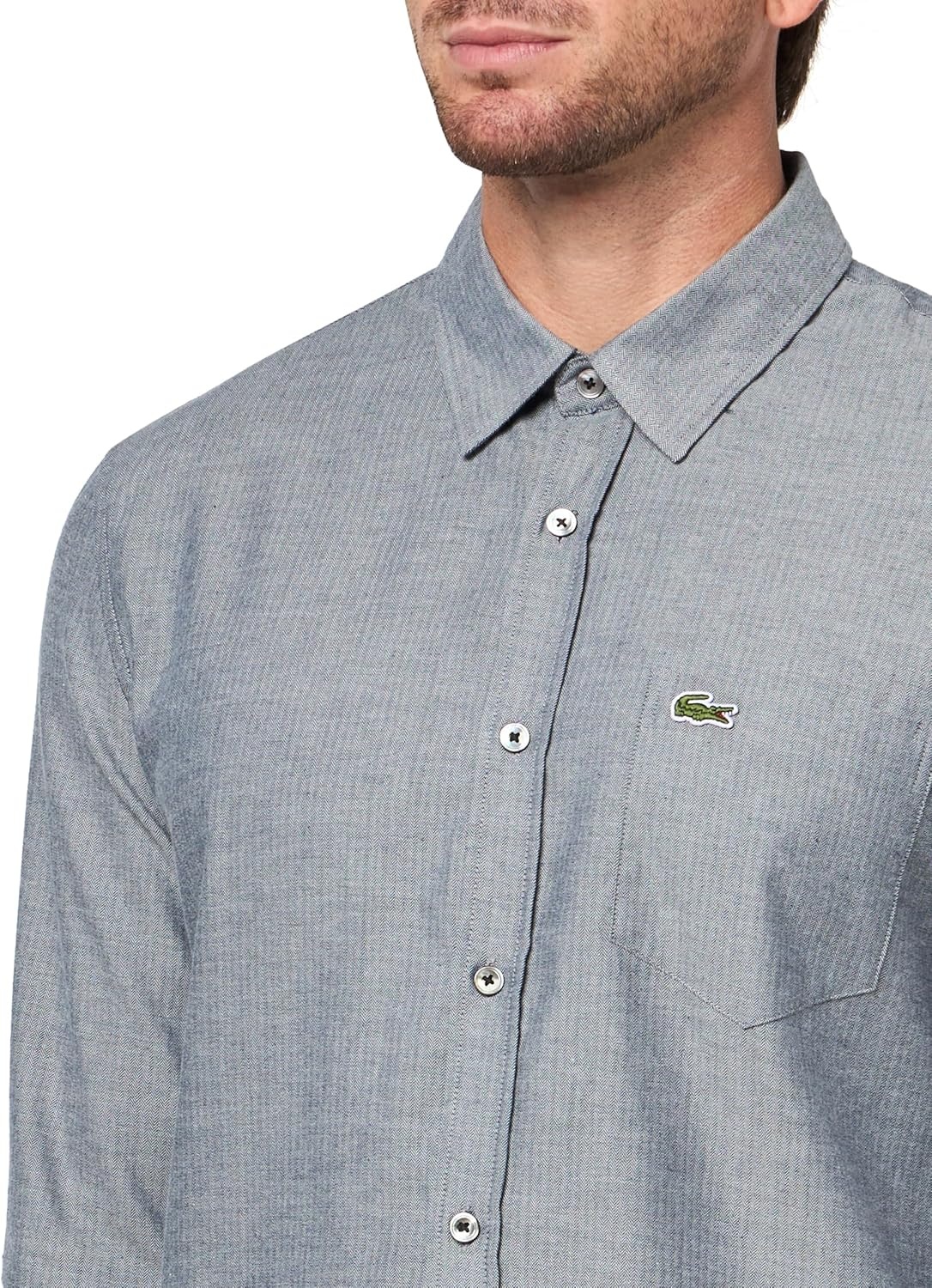 image:imageLacoste Mens Regular Fit Cotton ShirtNavy BlueFlour