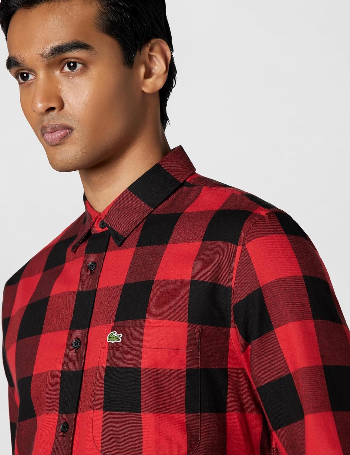 image:imageLacoste Mens Regular Fit Cotton amp Wool OvershirtBlackRed