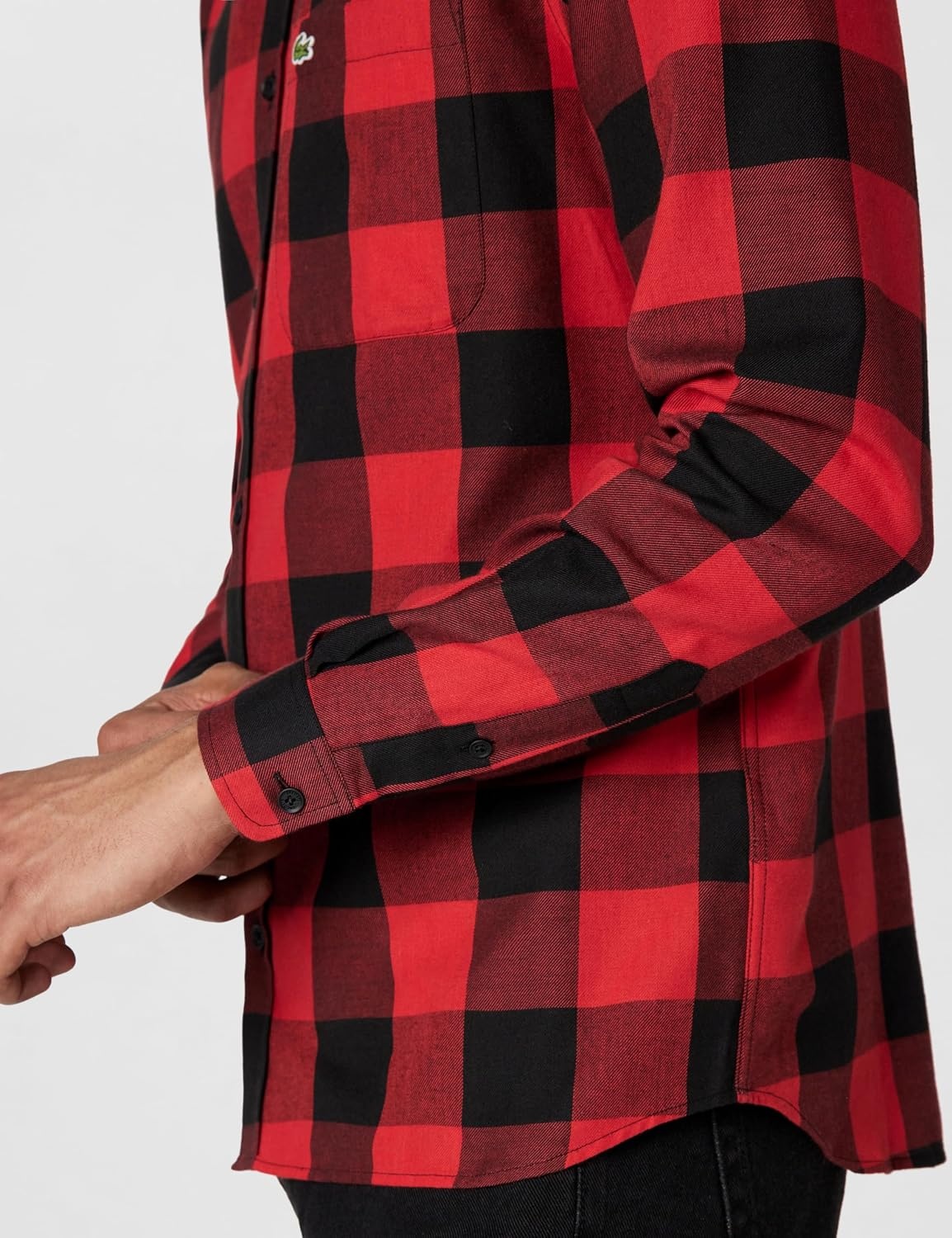 image:imageLacoste Mens Regular Fit Cotton amp Wool OvershirtBlackRed