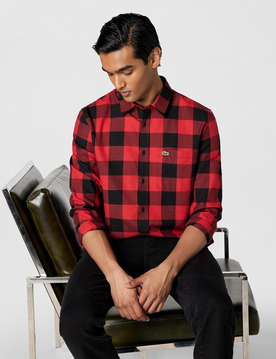 image:imageLacoste Mens Regular Fit Cotton amp Wool OvershirtBlackRed