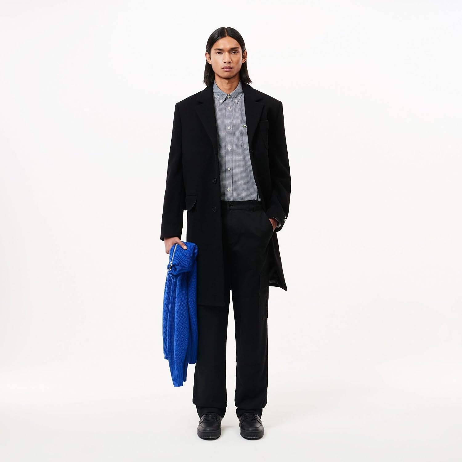 image:imageLacoste Mens Regular Fit Cotton amp Wool OvershirtWhiteNavy Blue