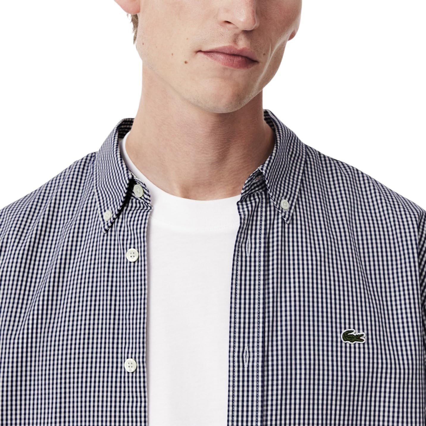 image:imageLacoste Mens Regular Fit Cotton amp Wool OvershirtWhiteNavy Supima Cotton